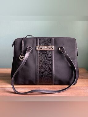 Brighton Leather and Nylon Tote Bag Heart Charm